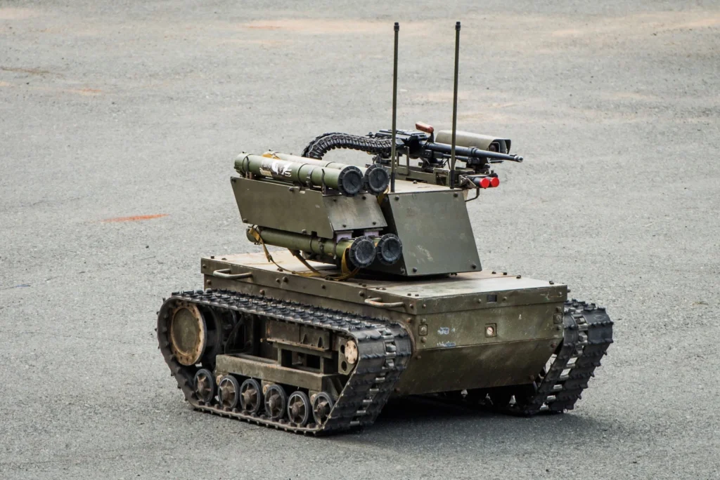Platform-M combat robot equipped with machine gun and grenade launchers