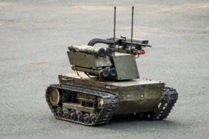 Platform-M combat robot equipped with machine gun and grenade launchers