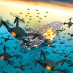 Autonomous drone swarm attacking military aircraft carrier - AI weapons technology 2026